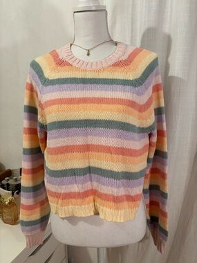 American Eagle Outfitters Pastel Rainbow Striped Crewneck Sweater